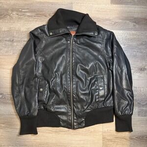 Beverly Hills Polo Club Mens 2X Black Faux Leather Bomber Jacket Full Zip Ribbed